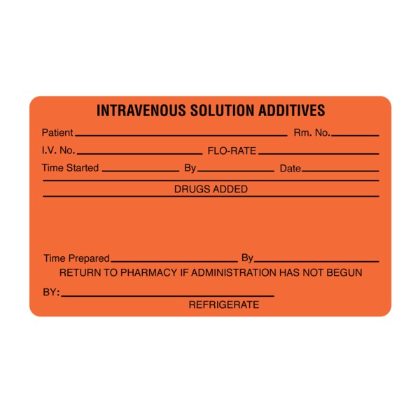 Label, Intravenous Solution Additives 2-7/16" x 4" Orange w/Black